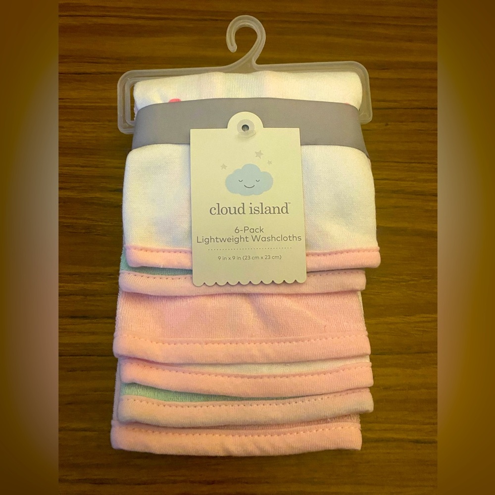 NWT! Cloud Island 6-Pack Lightweight, Infant Washcloths